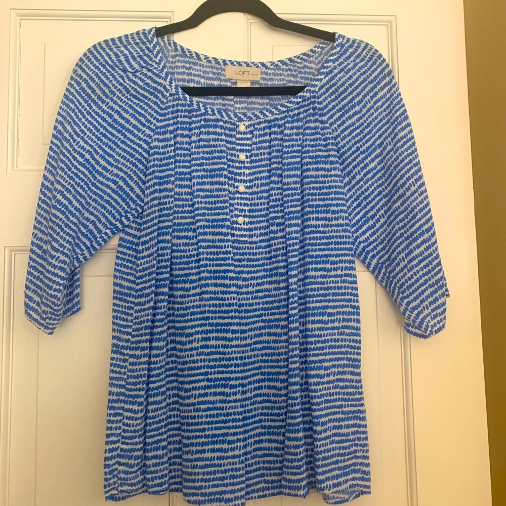 Blue and white blouse from Loft.